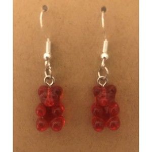 Red Gummy Bear Resin Silver Earrings USA HANDMADE